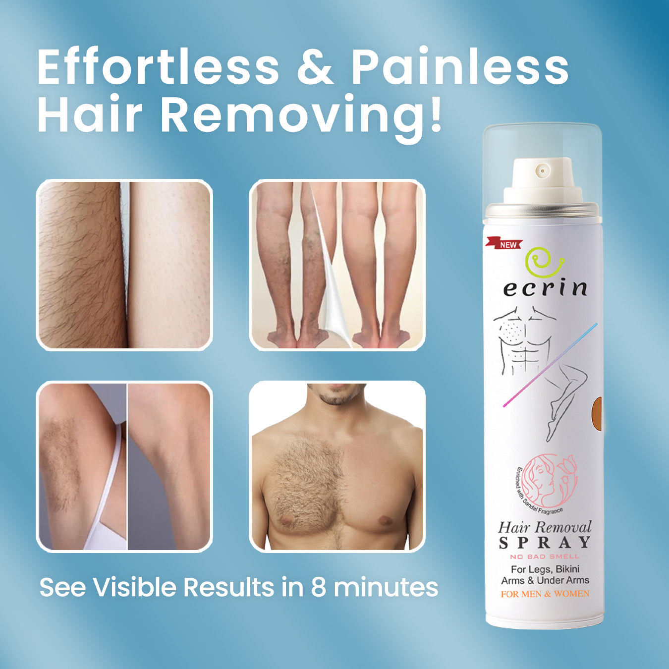 New Ecrin Hair Removal Foaming Spray (for men & women) - 200ml)