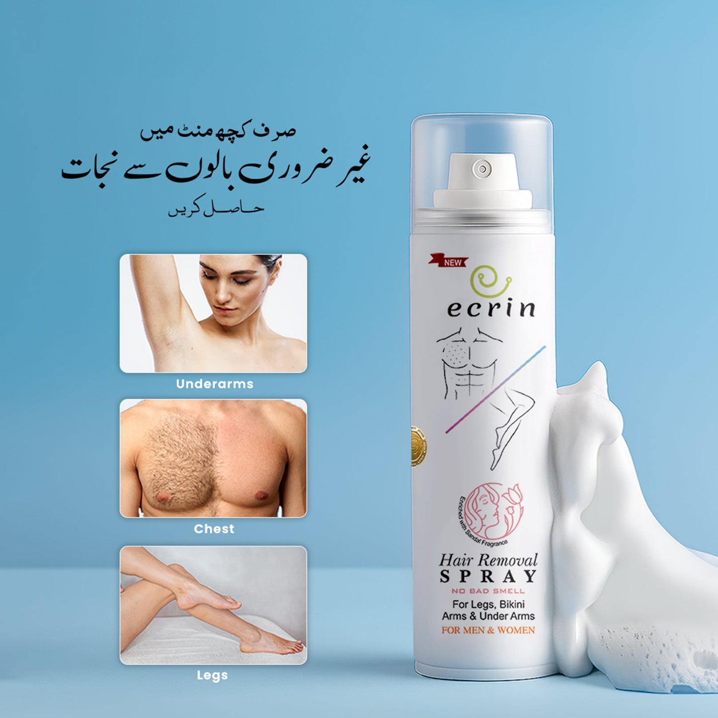 New Ecrin Hair Removal Foaming Spray (for men & women) - 200ml)